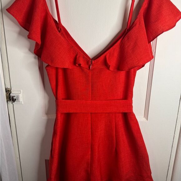 Blue Blush Tomato Red Cold Shoulder Ruffle Romper w/ pockets Sm / Medium Outfit - Picture 2 of 8